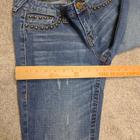 Y2K vtg Embellished boho western Revolution Distressed Flare jeans sz 11 - Picture 5 of 15